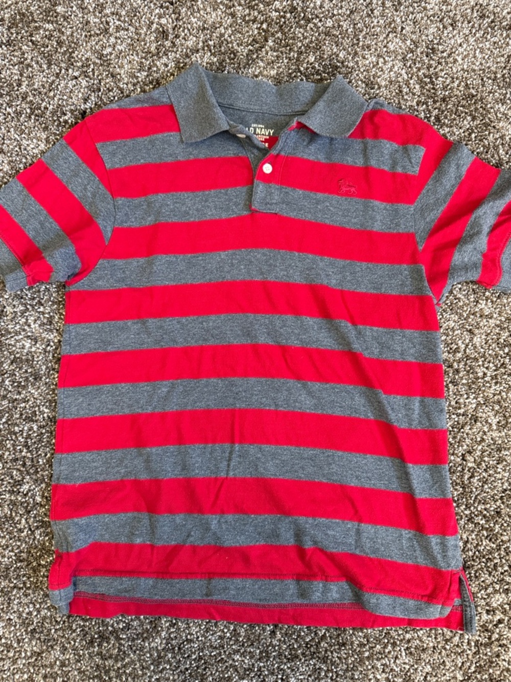 Old Navy Red and Gray Striped Polo